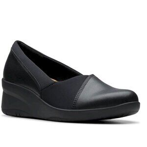 Clarks Suttyn Walk Wedge Slip-On Black Leather Women's Size 11M New in Box